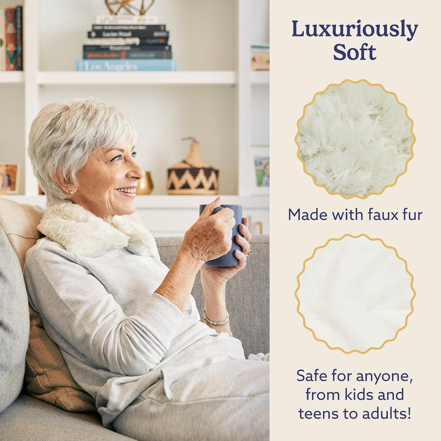 warmies Microwavable Shoulder Heating Pad, Neck Warmer & Heat Pack, Snowy | Steady Pressure, Cooling Relief, Scented with Calming French Lavender, Microwave 30 sec, Freeze 2-3 hrs, Soft Faux Fur