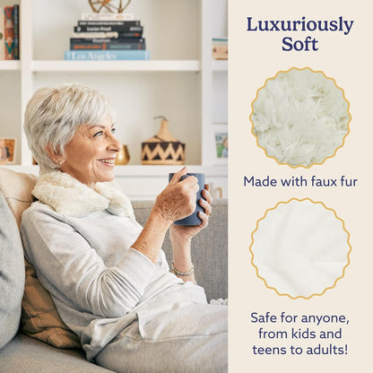 warmies Microwavable Shoulder Heating Pad, Neck Warmer & Heat Pack, Snowy | Steady Pressure, Cooling Relief, Scented with Calming French Lavender, Microwave 30 sec, Freeze 2-3 hrs, Soft Faux Fur