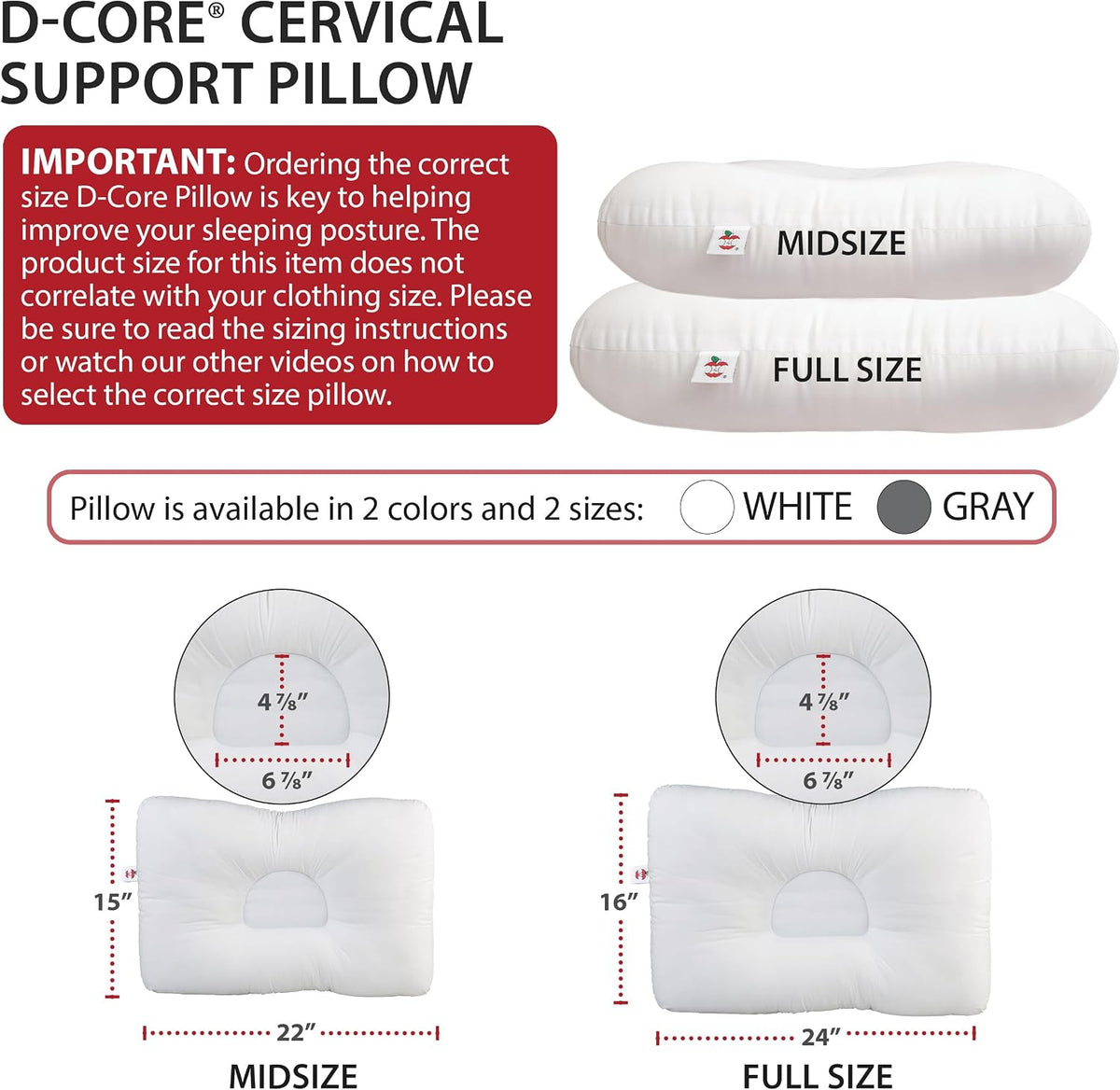 Ergonomic Cervical Pillow for Neck Pain Relief Back & Side Sleepers MID WH