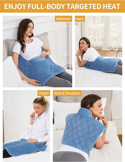 Vofuoti Portable Cordless Heating Pad for Neck and Shoulders with Massager | 12V 15000mAh Battery and 3 Heat Settings, Weighted Electric Rechargeable Heated Neck Shoulder Wrap, 2.6lbs, Gift for Family