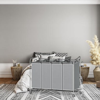 Simple Houseware 4-Bag Heavy Duty Laundry Sorter Rolling Cart, Dark Grey | Removable Bags and Lockable Wheels for Laundry Room Organization