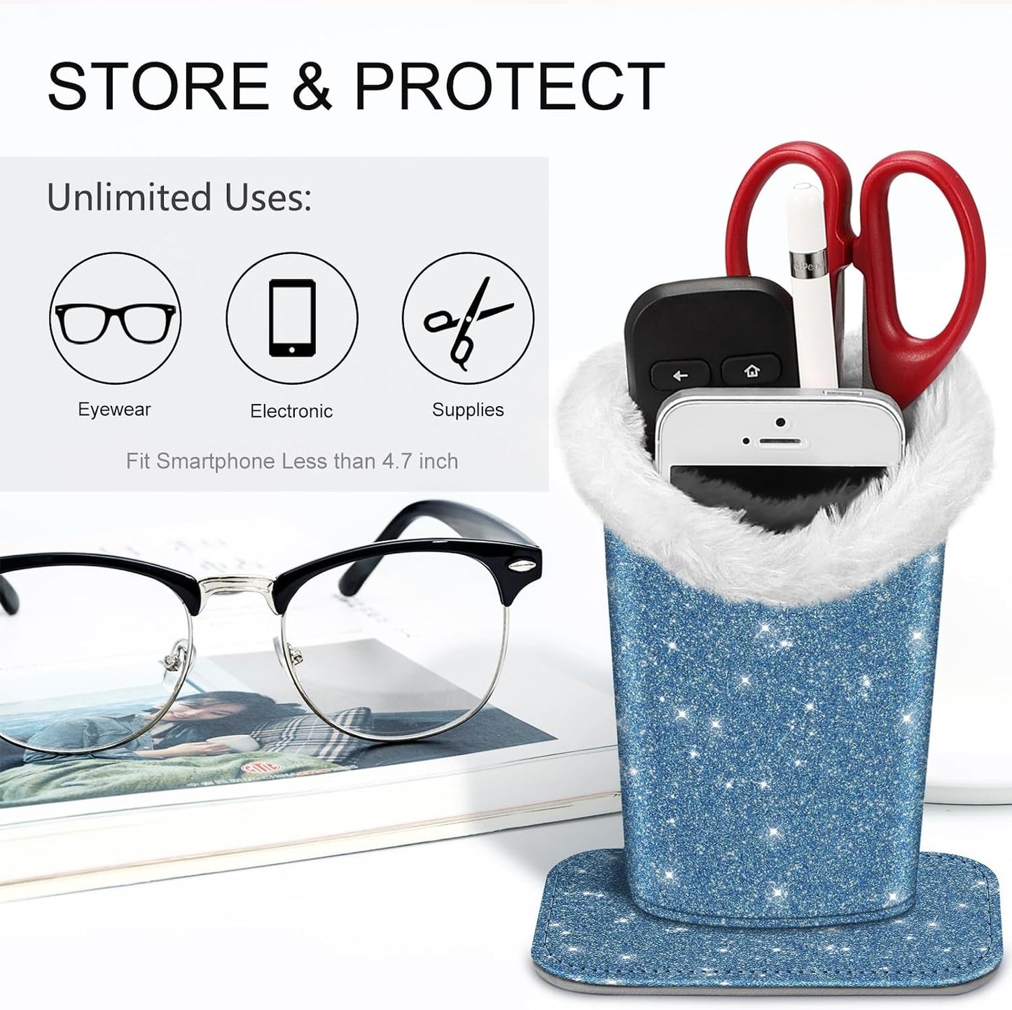 FINTIE Plush Lined Eyeglasses Holder, Glasses Stand Case For Nightstand | Soft Plush Lining, Bedside Eyeglasses Holder, Office Desktop Organizer, Small Item Storage, Anti-Scratch - Colors A