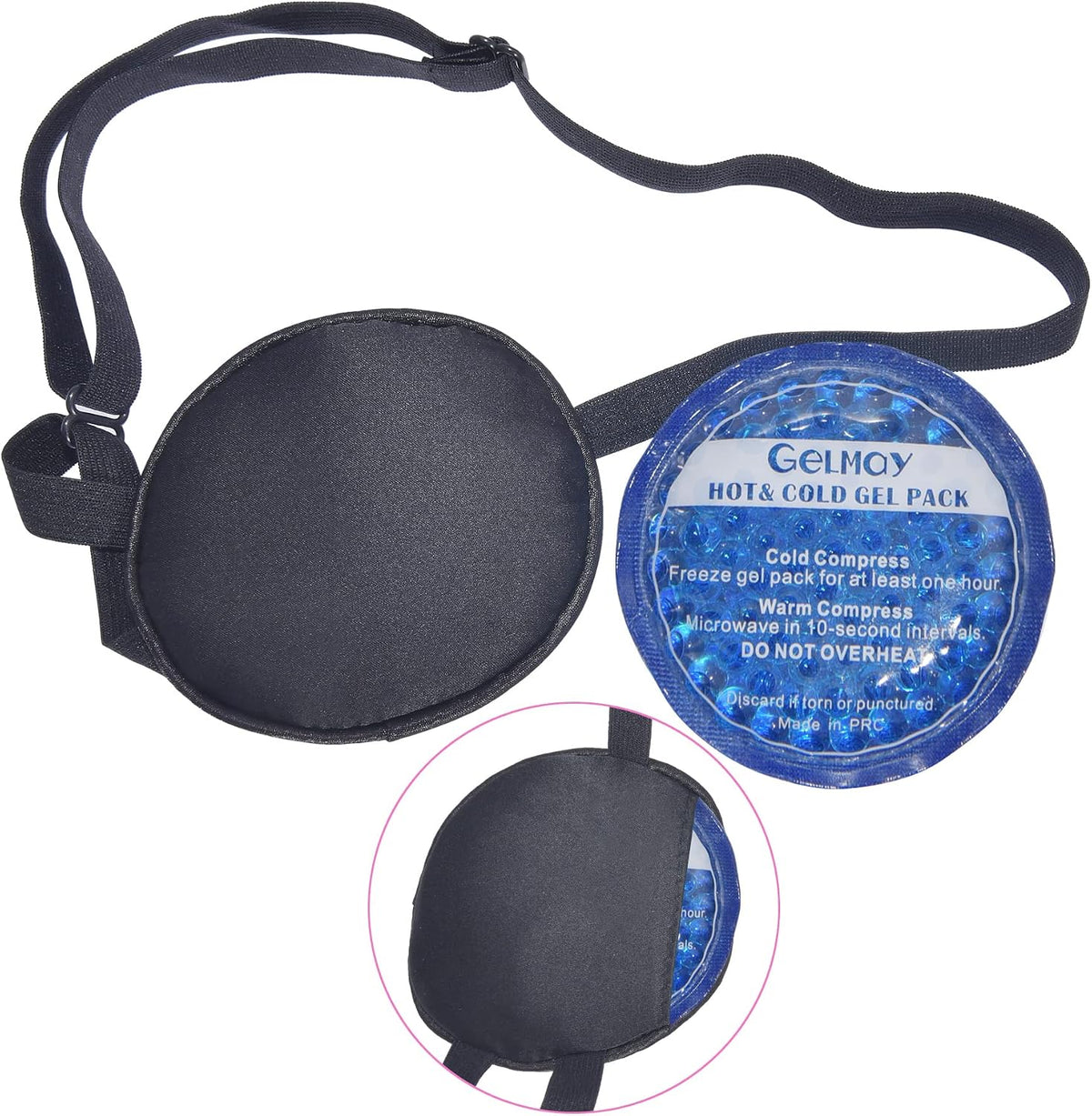 Cooling Eye Patches for Puffy Eyes, Pure Silk Ice Eye Patch, Single Eye Mask, Medical One Eye Cover Cold Hot Therapy Strabismus Lazy Eyes After Surgery Adult Kid Pirate Eyepatch (Black)