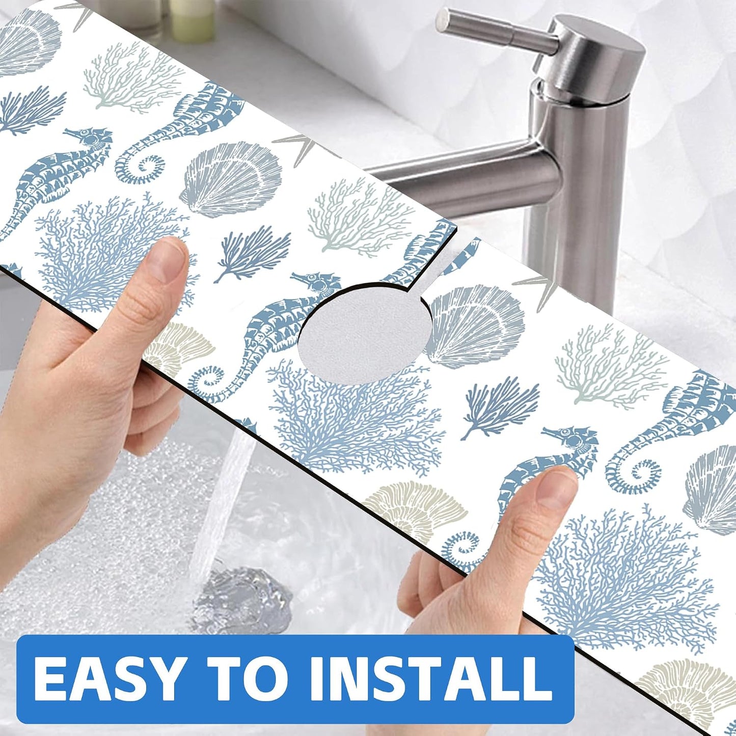 Abstract Watercolor Leaves Sink Faucet Absorbing Mat Sink Splash Guard Faucet Mat Draining Mat Fast Drying Sink Protectors for Kitchen and Bathroom 5.5"×15"