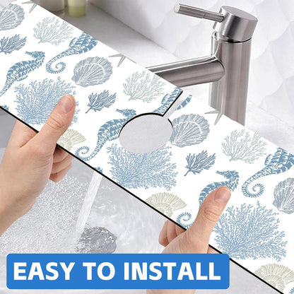 Abstract Watercolor Leaves Sink Faucet Absorbing Mat Sink Splash Guard Faucet Mat Draining Mat Fast Drying Sink Protectors for Kitchen and Bathroom 5.5"×15"