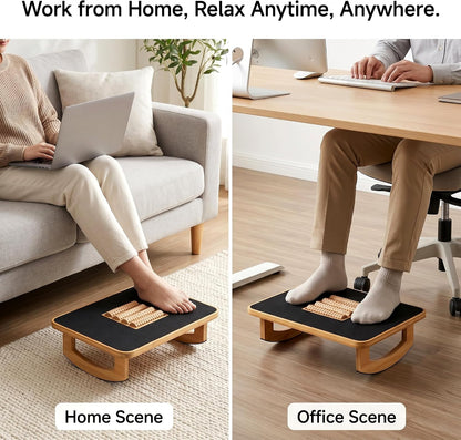 Bamboo Under Desk Foot Rest Foot Stool Rocking Footrest (Nature Semicircle) | Ergonomic Wooden Foot Stool with Non-Slip Surface