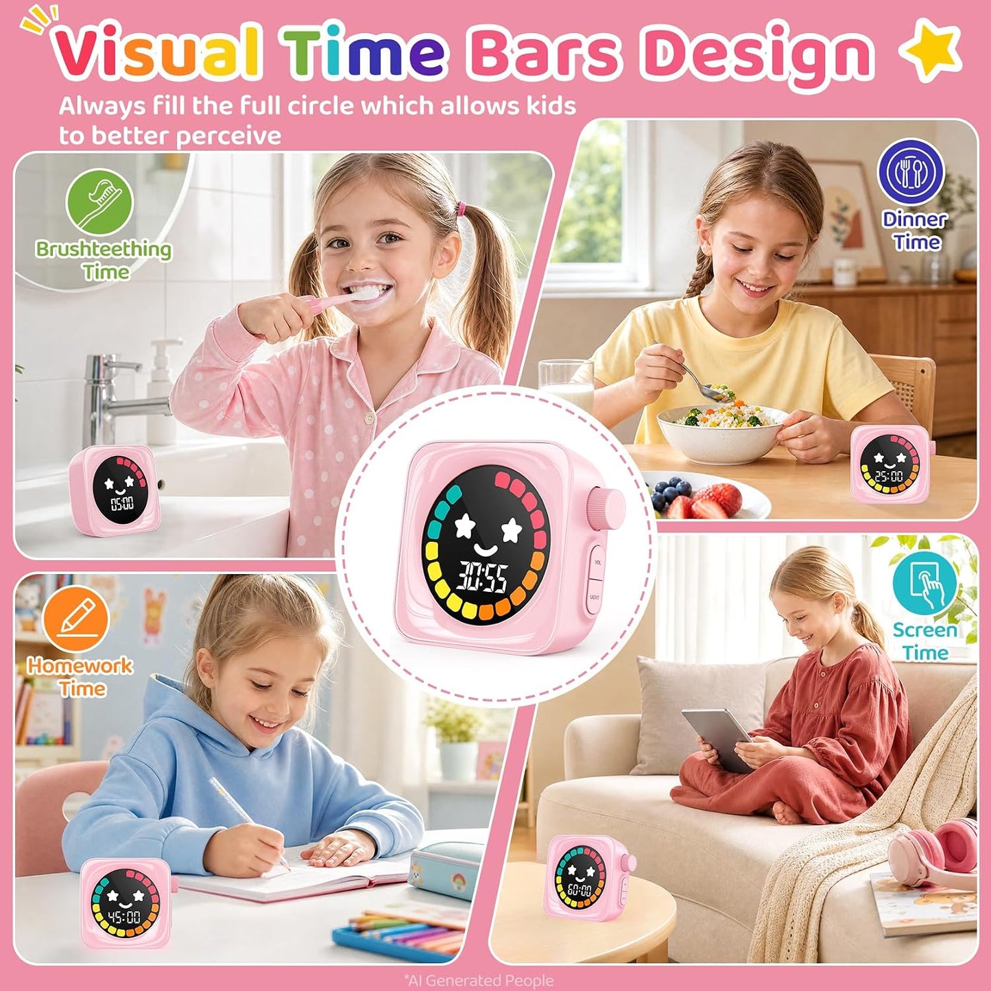 Visual Timer for Kids, 99 Minute Digital Cute Kids Visual Timer Classroom Timer for Homeschool Supplies Study Teaching Time Management Tool Countdown Productivity Timer, Blue, Colorful Display