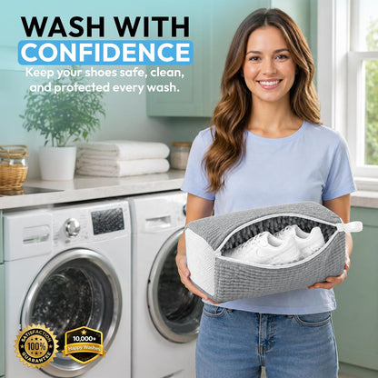 Shoe Washing Machine Bag - 360° Deep Clean shoe washing bag - 2Pc | Laundry Shoe Bag for Washer and Dryer - Reusable Shoe Cleaning Bag -Shoe Bag for Washing Sneakers etc with Zip Lock - Yellow