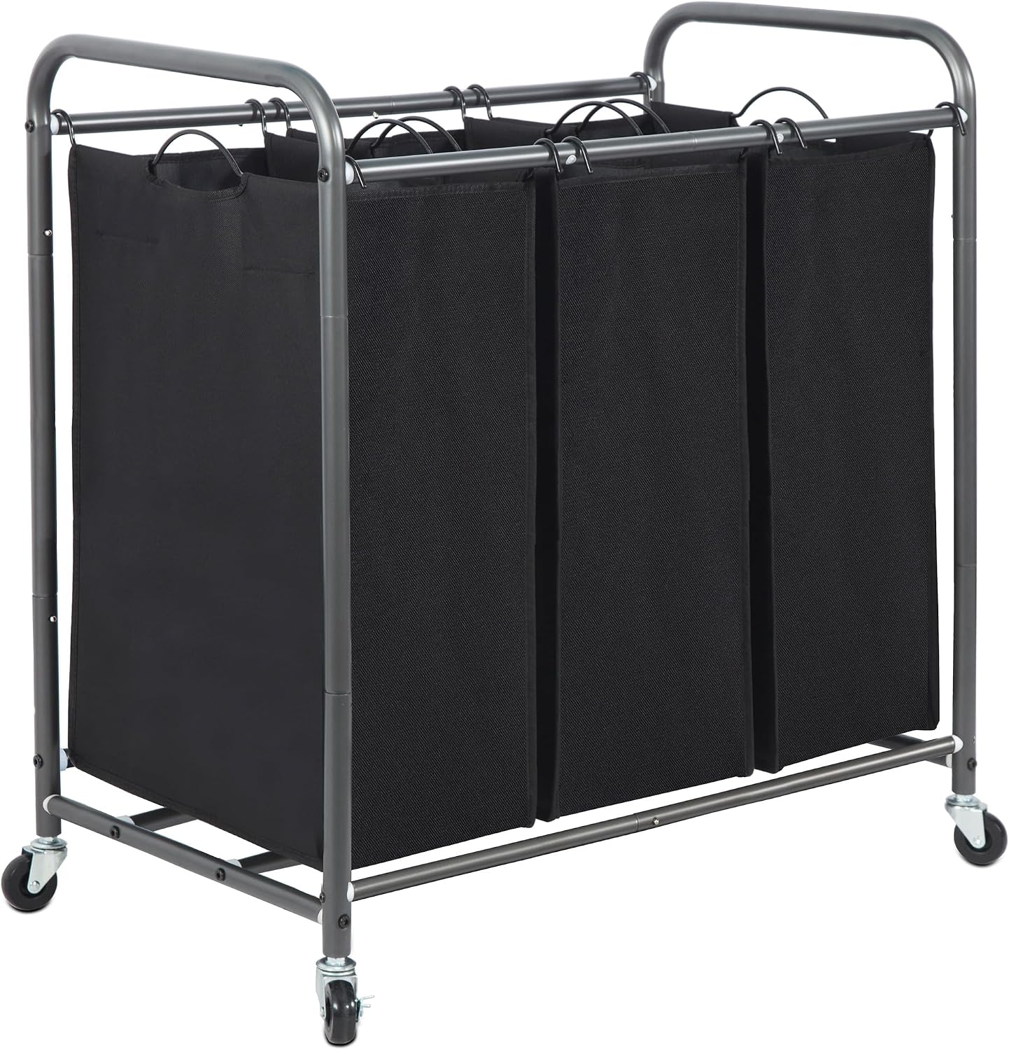 STORAGE MANIAC 3 Section Laundry Sorter, 35.6 Gal (135 L) Laundry Hamper Cart with Heavy Duty Rolling Lockable Wheels and Removable Bags, Clothes Organizer Basket Separator Hamper, Gray