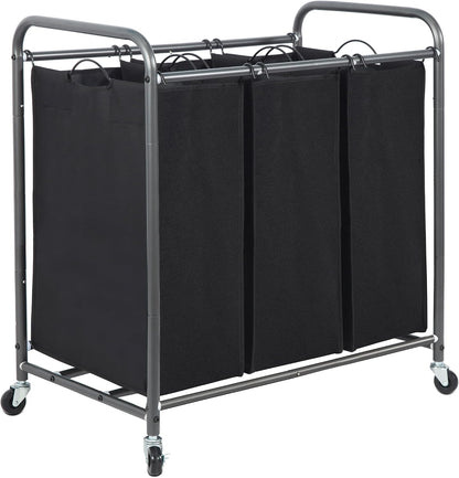 STORAGE MANIAC 3 Section Laundry Sorter, 35.6 Gal (135 L) Laundry Hamper Cart with Heavy Duty Rolling Lockable Wheels and Removable Bags, Clothes Organizer Basket Separator Hamper, Gray