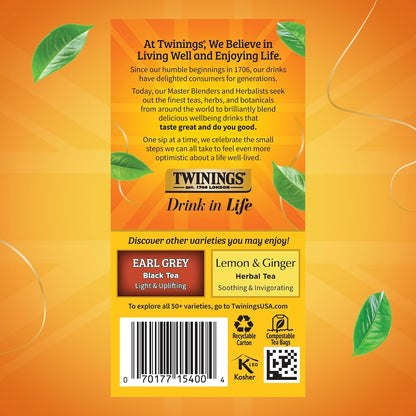 Twinings Mango & Pineapple Herbal Tea Individually Wrapped Bags, 20 Count (Pack of 1), Naturally Caffeine-Free, Enjoy Hot or Iced, 20 Teabags