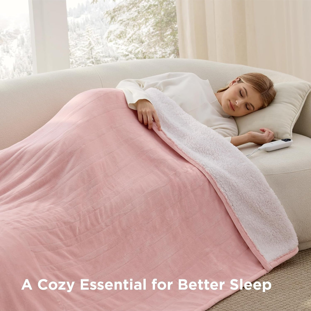 Bedsure Heated Blanket Throw, Soft Electric Blanket with Preheat, Cream