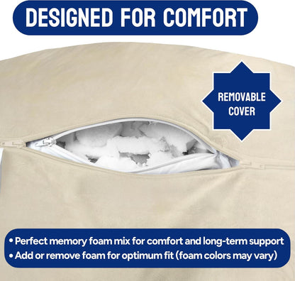 Reading Pillow for Bed with Arms Pockets for Adults, Large Grey | Bed Pillow for Sitting Up for Nursing, Breast Feeding, Bedrest or Relief from GERD or Heartburn; Removable, Washable Cover