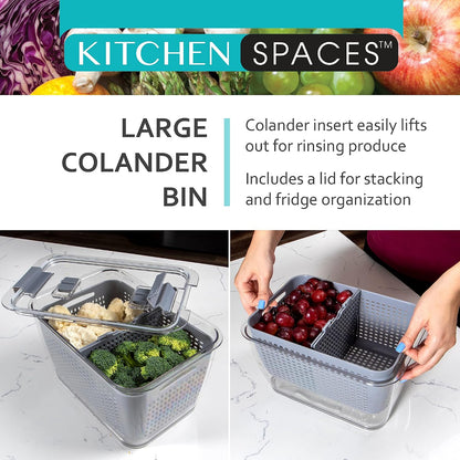 Kitchen Spaces Stackable Fridge Storage Colander Containers, Variety Pack | 3 Sizes to Store Fresh Produce, Organize Washed Fruits and Veggies, Snap and Seal Lids with Adjustable Vents, Hand Wash Only