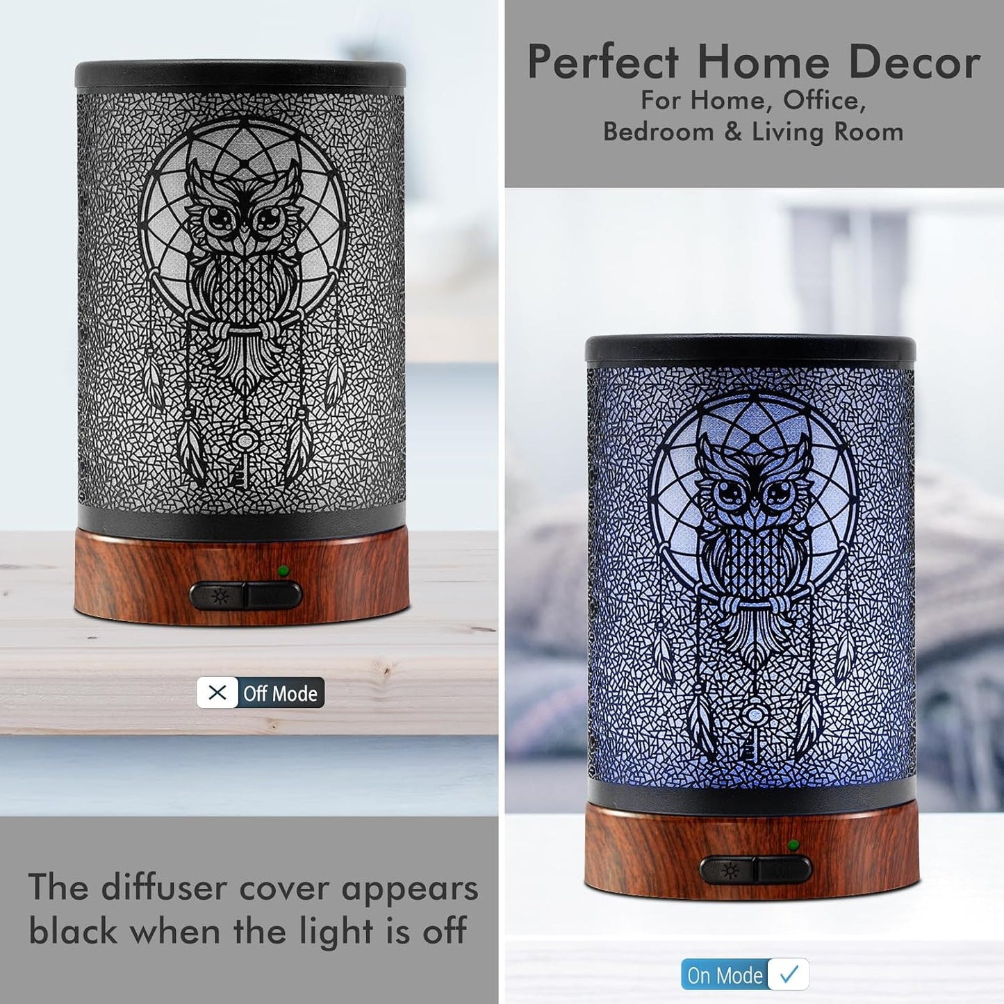 EQUSUPRO Essential Oil Diffuser 150ml Black Metal Aromatherapy Oil Diffuser Ultrasonic Cool Mist Diffuser with Auto Shut-Off Protection,7 Colors Changed LED for Home Office SPA Yoga