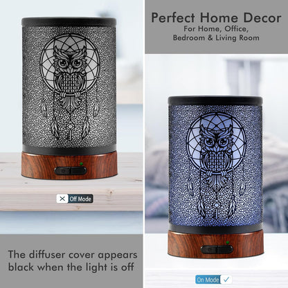 EQUSUPRO Essential Oil Diffuser 150ml Black Metal Aromatherapy Oil Diffuser Ultrasonic Cool Mist Diffuser with Auto Shut-Off Protection,7 Colors Changed LED for Home Office SPA Yoga