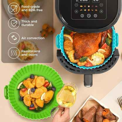 3 Pack Air Fryer Silicone Liners 8inch Air Fryer Silicone Pot Reusable Food Grade Silicone Airfryer Liners Baking Basket Accessories Replacement of Flammable Disposable Parchment Paper