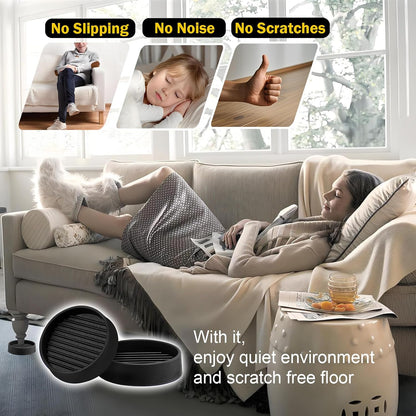 xxxHOLIC Rubber Non Slip Furniture Pads, 2" Black Round, Set of 4 | Furniture Grippers for Hardwood Floors, Anti Skid Caster Cups, Bed Frame & Couch Stoppers, Floor Protectors for Heavy Duty