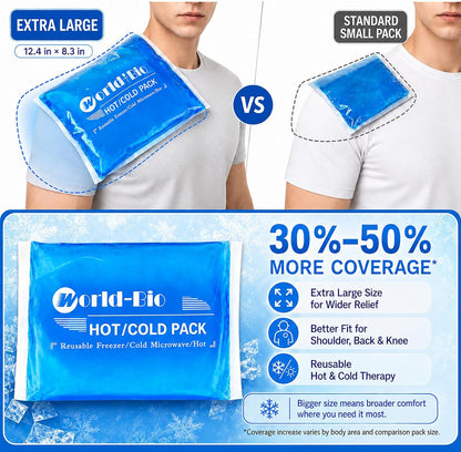 Ice Packs for Injuries Reusable Gel - Hot Cold Gel Ice Pack for Injury, Pain Relief, Rehabilitation - Flexible Ice Packs for Knee, Shoulder, Back, Neck, Wrist - 4.7" x 12.2"