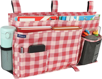 Surblue Bedside Caddy Hanging Organizer Storage Bag Pocket for Bunk, Hospital, College Dorm Rooms, Baby Bed Rails, Camp - 4 Pockets, 2 Hooks (Blue)
