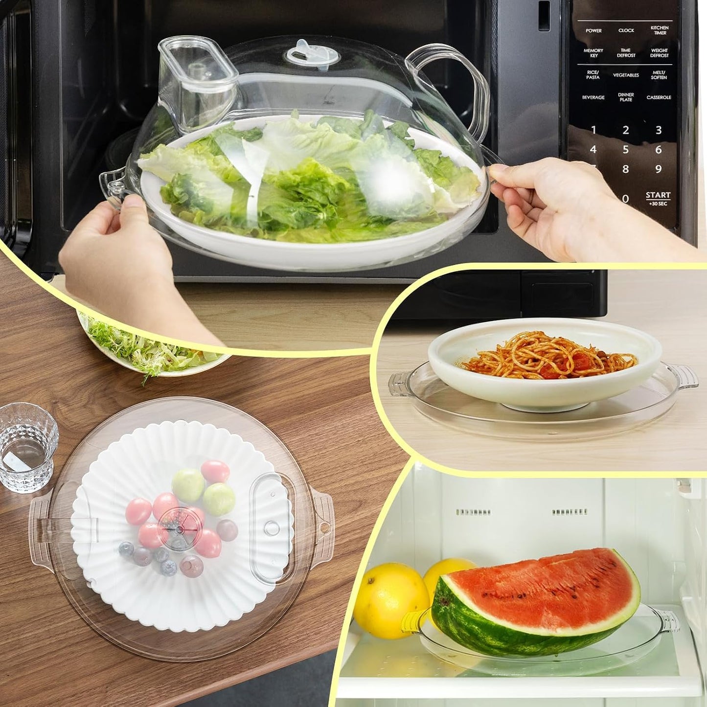 12" Clear Microwave Splatter Cover Integrated Handle BPA Free | Integrated Handle, BPA-Free, Clear PC, 12 Inch, Dishwasher Safe, Steam Vent, Food Grade, Splatter Guard,Large