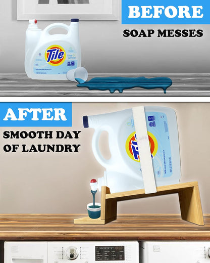 Liquid Laundry Detergent Holder Stand with Drip Tray - 1 Pack - Black | Easy Pouring, Rubber Feet, Angled Stand, Fabric Softener Dispenser for Laundry Room Organization & Storage