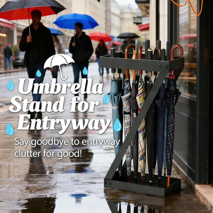 Umbrella Holder for Entryway, Black Umbrella Stand Indoor Stores Umbrellas Canes Equipped with Hooks Ideal for Home, Office , Hotel Lobby of Umbrella Storage Rack