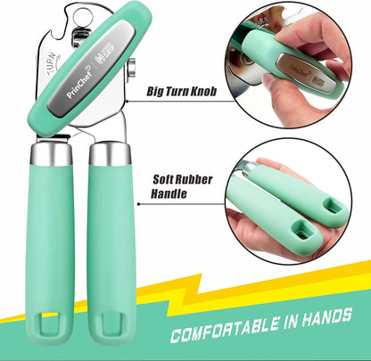 PrinChef Manual Can Openers with Magnet, No-Trouble-Lid-Lift, Handheld Can Opener Smooth Edge with Sharp Blade, Large Effort-Saving Handles, Easy Grip & Heavy Duty, Black