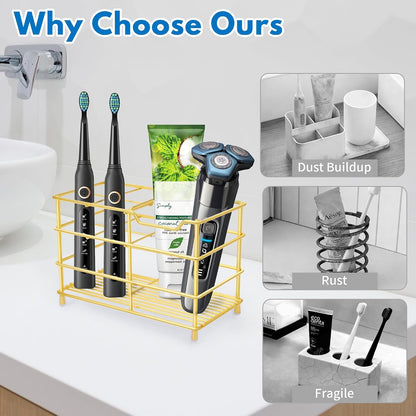 Electric Toothbrush Holders for Bathrooms 304 Stainless Steel Quick Drying | Upgrade Heavy Duty Sturdy Durable Toothpaste Holder Bathroom Organizer Storage Decor Accessories Tooth Brush Holder Caddy