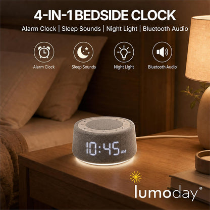 White Noise Alarm Clock for Bedroom, Night Light, Bluetooth Audio | Sleep sounds, Bluetooth speaker, ambient night light, dimmable display, adjustable alarm volume, bedside routine for adults