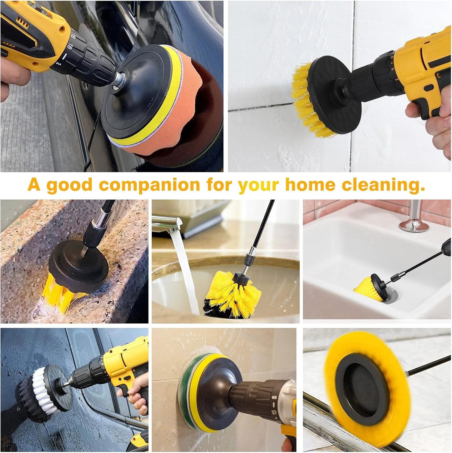 30 Piece Drill Brush Attachments Set, Scrub Pads & Sponge & Wire Brush for Drill, Power Scrubber Brush with Extend Long Attachment, Drill Scrubber Brush Kit for Bathroom, Floor, Car, Grout