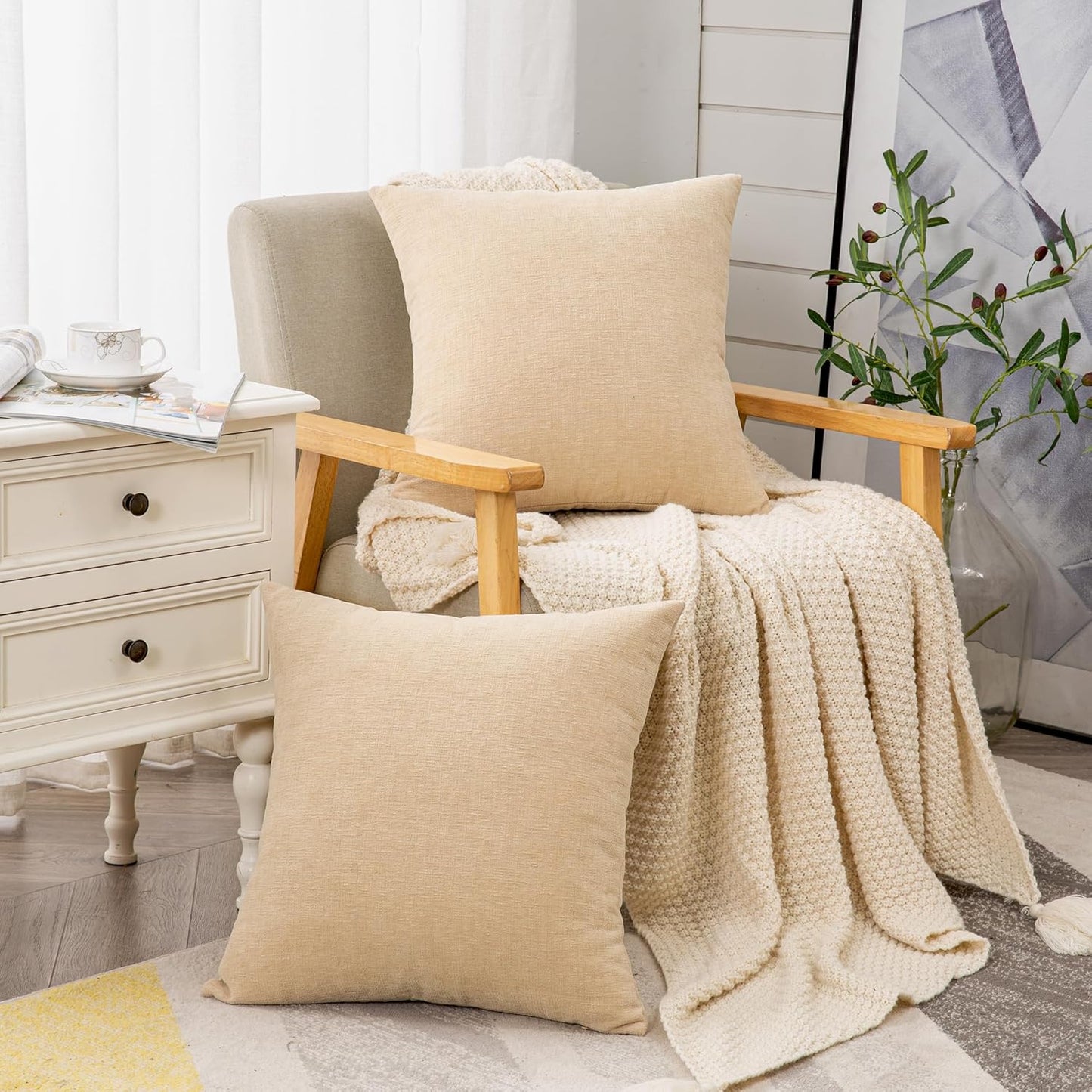 GAWAMAY Lumbar Support Pillow Decorative Rectangle Throw Pillow Covers 12"x20" Inch Set of 2, Soft Chenille Fall Pillowcase for Living Room Bedroom Sofa Couch Cushion Cover Grey 30x50cm (No Insert)