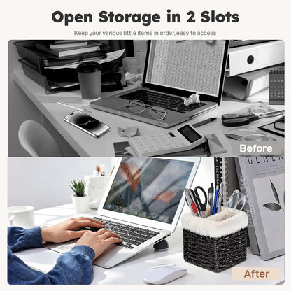 Glasses Holder, Paper Rope Plush Lined Eyeglass Holder Stand 2 slots Eyeglasses Storage Organizer for Nightstand Desk