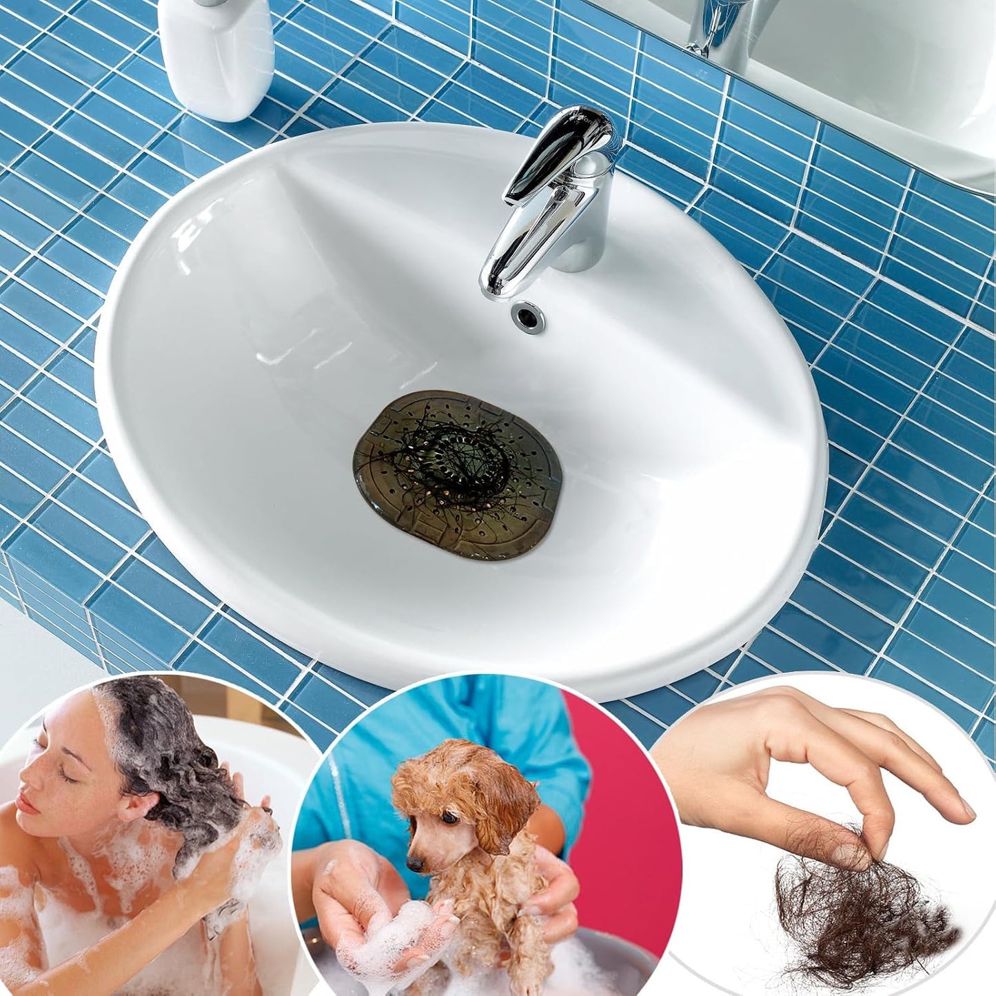 Bovinde Hair Drain Catcher,Square Cover for Shower 2 Pack (Black) | Drainer Cover Silicone Hair Stopper with Suction Cups,Protector Accessories,Easy to Install Suit for Bathroom,Bathtub,Sink