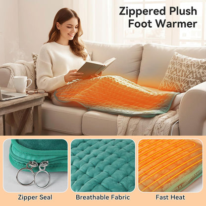 Electric Foot Warmer for Feet: Double Sided Foot Heated Pad with Six Adjustable Four Timed Options Machine Washable Easy to Fold, Feet Warmer for Bed Desk Office Birthday/Christmas Gift