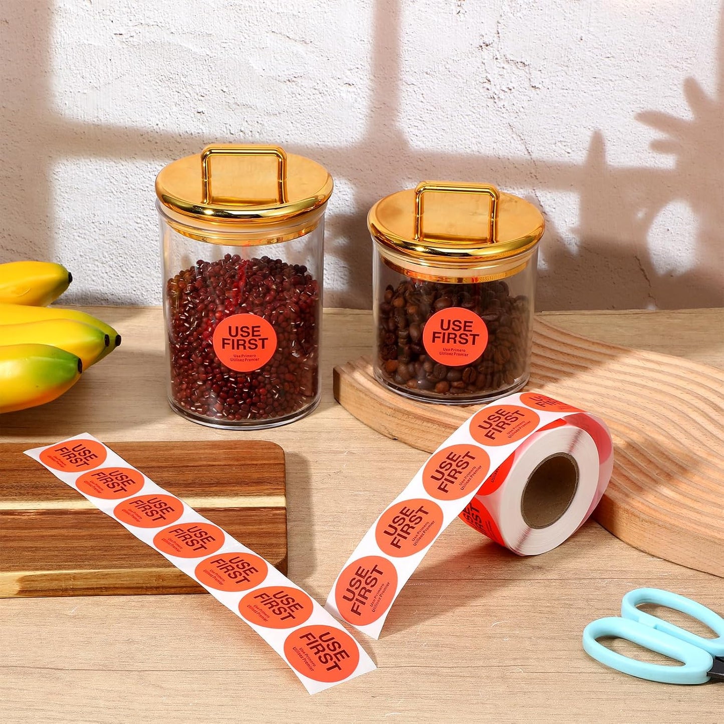 1500 Pcs Use First Stickers Food Service Label 1.5 Inch Inventory Control Labels for Restaurant Rotation, Fluorescent Red Permanent Adhesive Circle Dot Paper Rolls