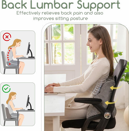 Lumbar Support Pillow for Recliner Chair/Accent Chair/Couch/Office Chair, Tufted Corduroy Back Support Cushion for Elderly, M-Shaped Recliner Cushions for Back Rest, Pain Relief, Reading, Dark Grey