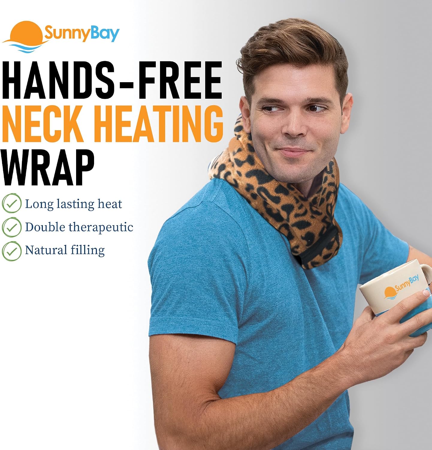 SunnyBay Microwave Heating Pad, Microwavable Heated Neck and Shoulder Wrap, Hands-Free Weighted Moist Hot or Cool Pack, Soft Fleece Cover and Flaxseed Filling, 26 Inch Length, SkyBlue
