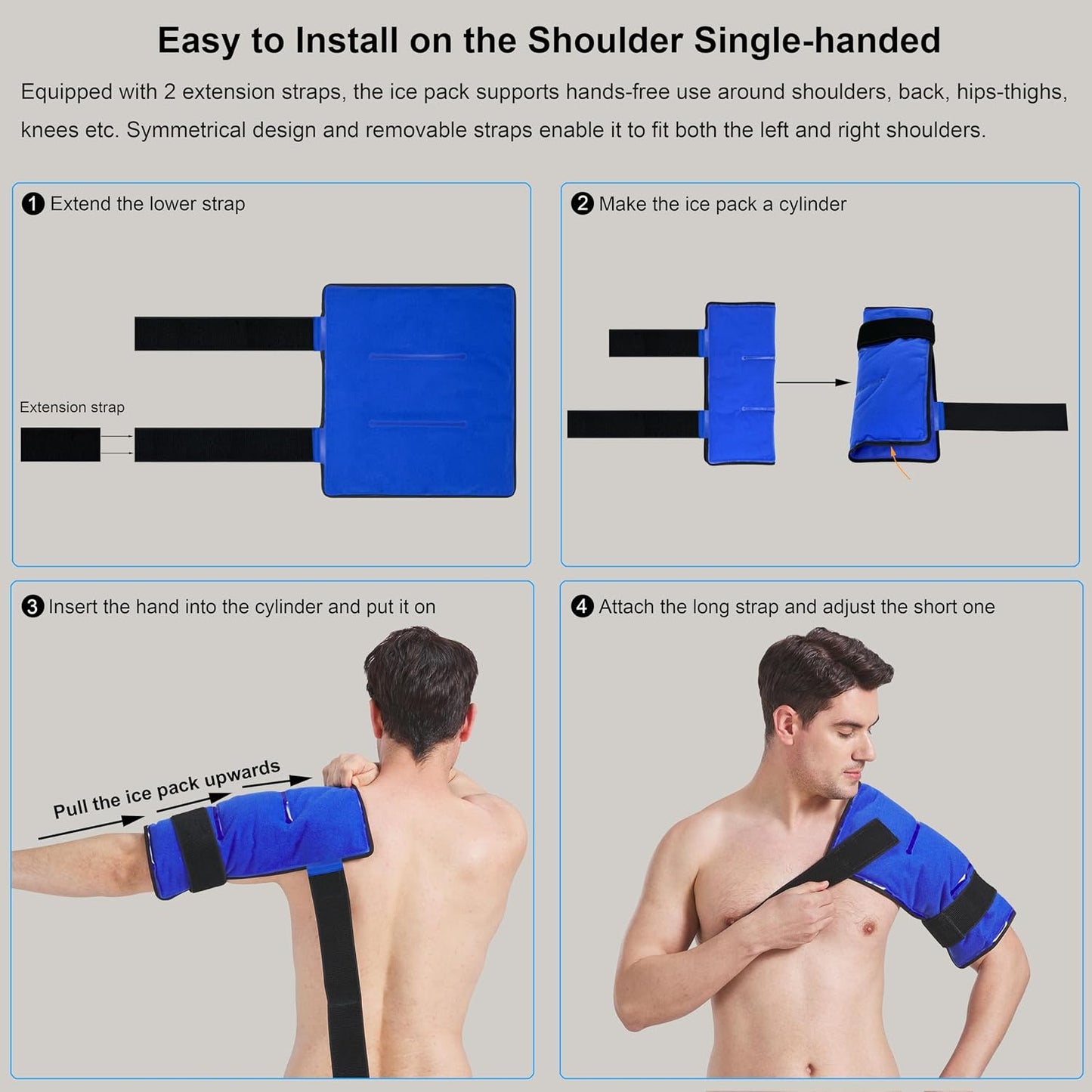 Koo-Care Large Flexible Gel Ice Pack & Wrap with Straps for Hot Cold Therapy - Pain Relief for Shoulder Rotator Cuff, Back, Hip, Knee Replacement Surgery, Shin Splint Injuries Reusable - 11" x 14"