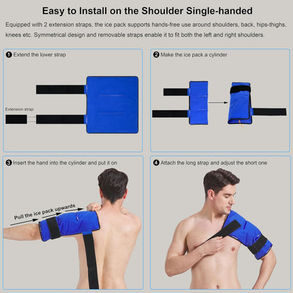 Koo-Care Large Flexible Gel Ice Pack & Wrap with Straps for Hot Cold Therapy - Pain Relief for Shoulder Rotator Cuff, Back, Hip, Knee Replacement Surgery, Shin Splint Injuries Reusable - 11" x 14"