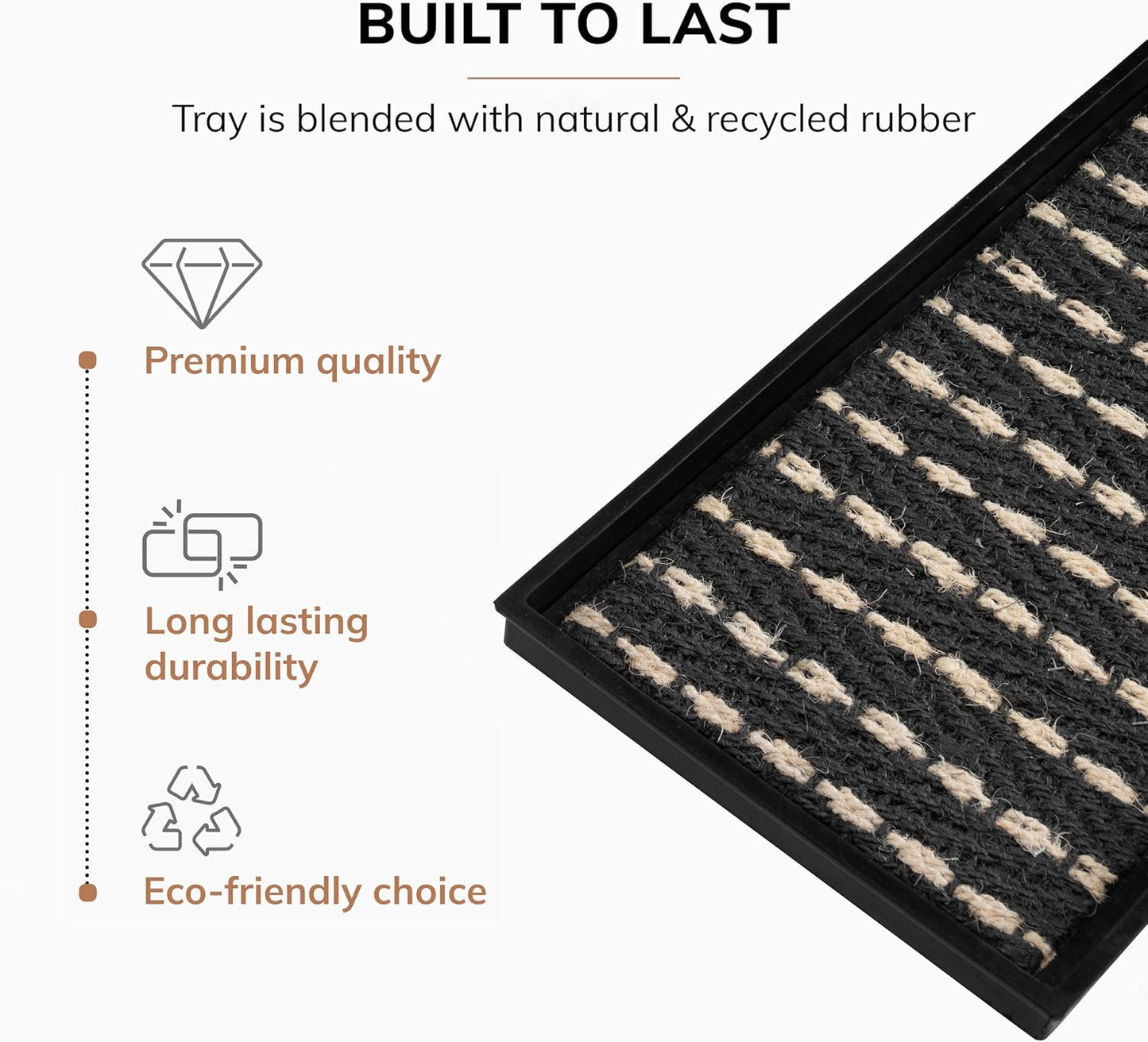 Anji Mountain Heavy Duty Waterproof Rubber Shoe Storage Mat Organizer/Boot Storage Tray Multi Use For Entryway with Coir, Tan Insert, Fits 2 Pair (24.5" Wide)