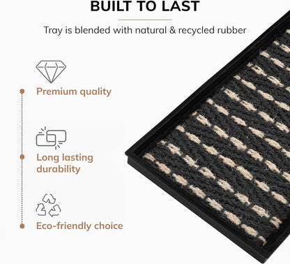 Anji Mountain Heavy Duty Waterproof Rubber Shoe Storage Mat Organizer/Boot Storage Tray Multi Use For Entryway with Coir, Tan Insert, Fits 2 Pair (24.5" Wide)