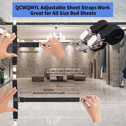 Upgrade Design Bed Sheet Straps 8 PCS Sheet Holders for Corners Fitted Sheet Clips Sheet Suspenders Black