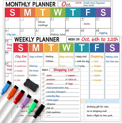 3 Pack Dry Erase Magnetic Calendar for Refrigerator - Monthly & Weekly & Daily Planner Magnet Whiteboard for Fridge Wall - Shopping, Meal/Menu, To Do List, Family Schedule Planning Board (10HB-RIZH3)