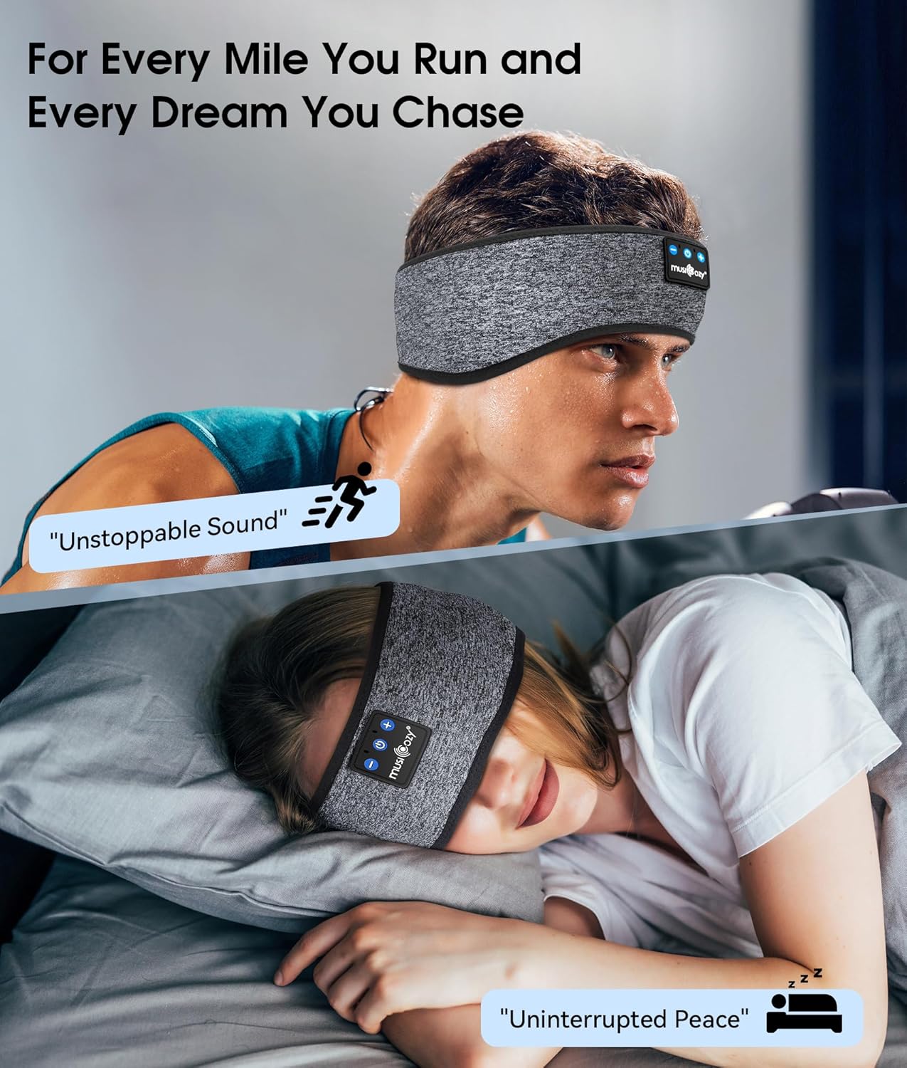 MUSICOZY Sleep Headphones Bluetooth 5.4 Headband, Wireless Earphones Music Sleep Earbuds Sleeping Eye Mask with HD Stereo Speakers for Workout Running Travel Yoga, Ideal Gifts for Men Women Mom Dad