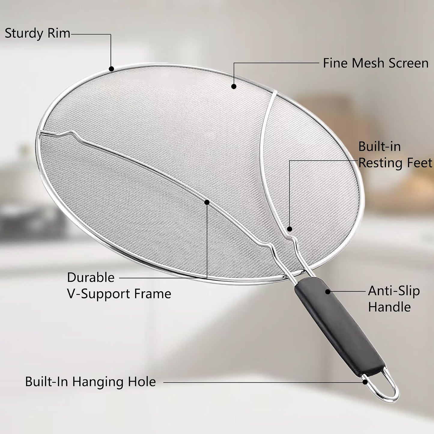 Splatter Screen for Frying Pan: Stainless Steel Grease Splatter Guard Oil Splatter Guard for Cooking, Mesh Frying Screen Keeps Kitchen Clean and Protects Skin From Burns (Red, 11in)