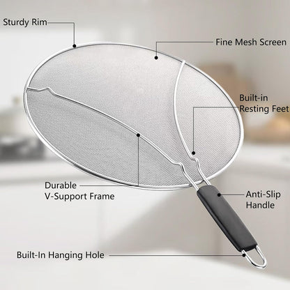 Splatter Screen for Frying Pan: Stainless Steel Grease Splatter Guard Oil Splatter Guard for Cooking, Mesh Frying Screen Keeps Kitchen Clean and Protects Skin From Burns (Red, 11in)
