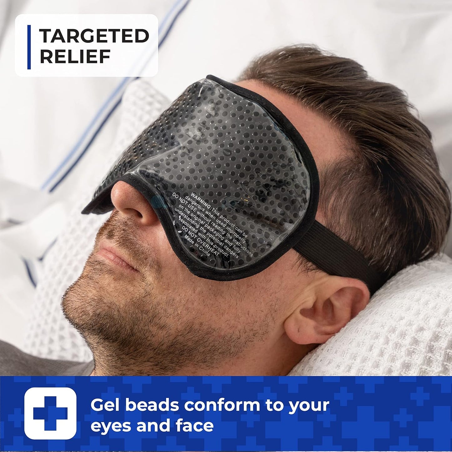 Thrive Gel Beads Eye Mask - Cold Compress for Dark Circles & Puffy Eyes - Hot Compress for Migraine Relief & Post-Surgery Swelling - Sleep Mask Blackout & Ice Pack for Face - Midnight, Pack of 1