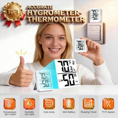 Room Thermometer Indoor Hygrometer Digital Humidity Meter | Accurate Sensor, Fast Refresh, Big Digits, Easy to View, ℉/℃, w/ AAA Battery, Compact for Home, Office, Pet, Plant