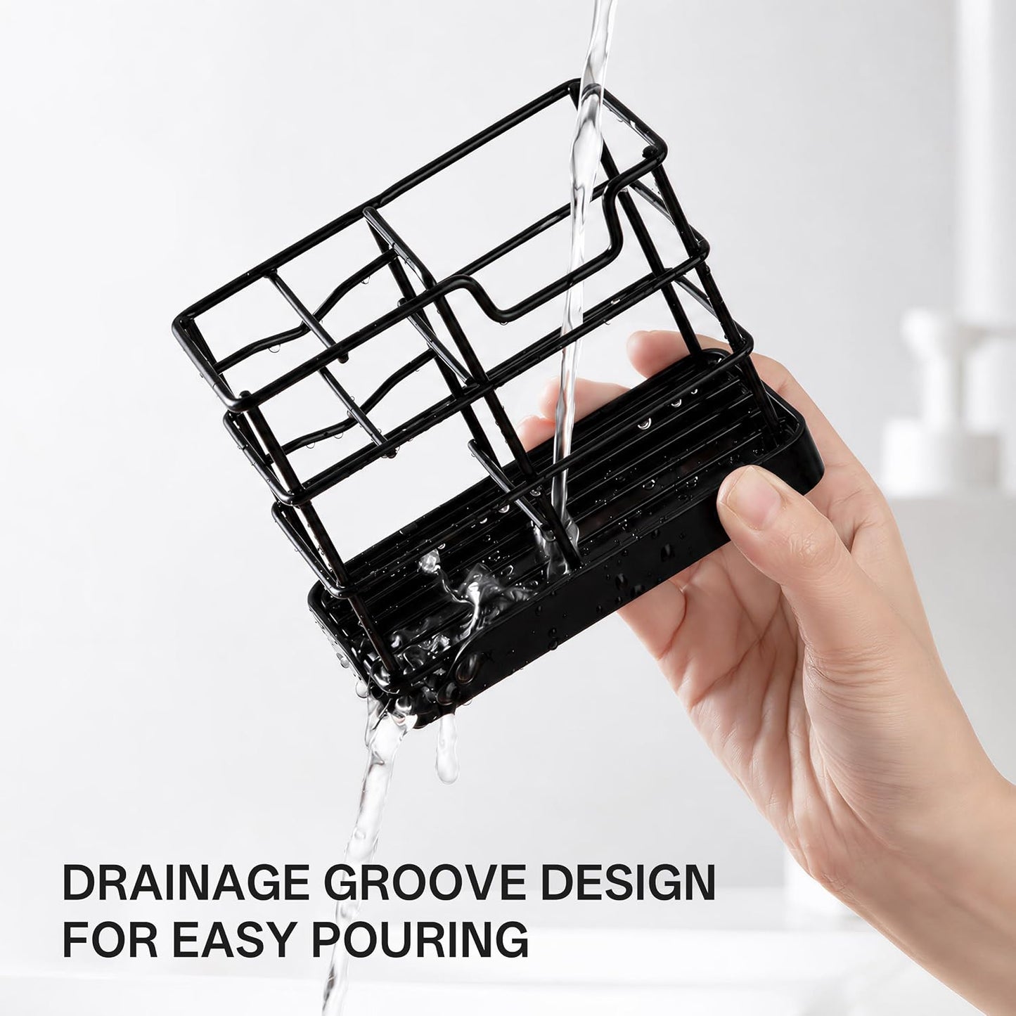 HBlife Toothbrush Holders for Bathrooms Black, Small Stainless Steel Bathroom Toothbrush Holder with Tray, Bathroom Accessories and Apartment Essentials